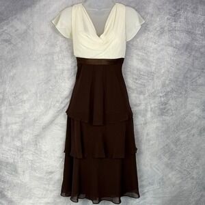 Vtg Y2k Bice babydoll Dress sz 6 Chocolate Brown Cowl Neck Tiered forest fairy